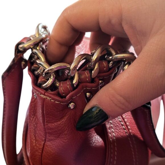 Tignanello Red Genuine Leather Silver Chain and Studded Handbag - Picture 10 of 11